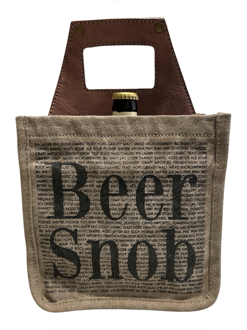 NWOT Mona B Beer Snob Upcycled Canvas Leather Trim 6 Pack Beer Caddy Tote